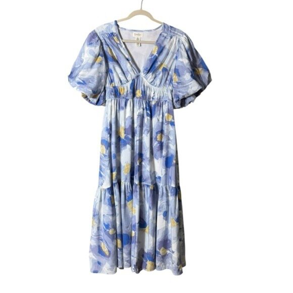 Water Color Floral Milkmaid Maxi Dress Size Medium Babydoll Fairycore Whimsical - Picture 1 of 6
